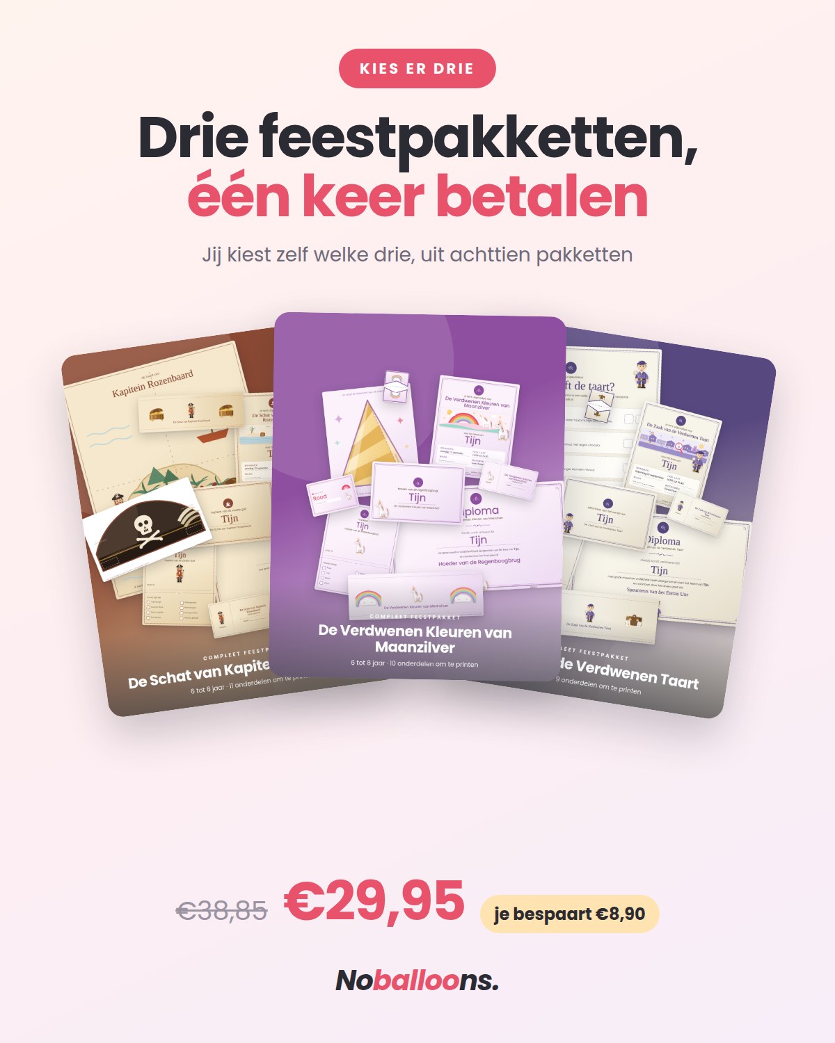 Drie feestpakketten samen