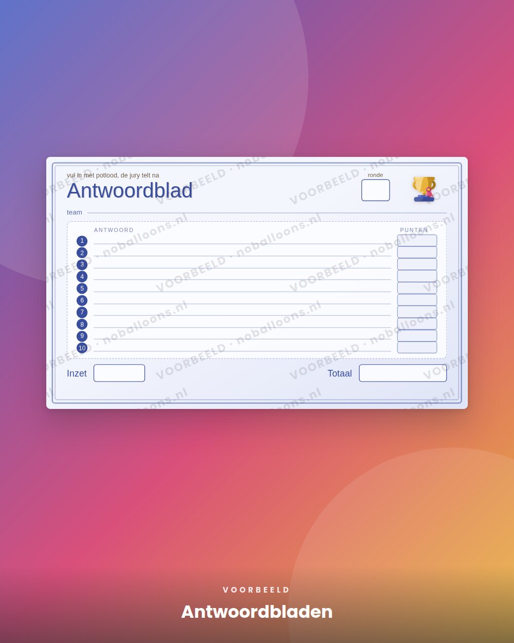 Antwoordbladen, voorbeeld