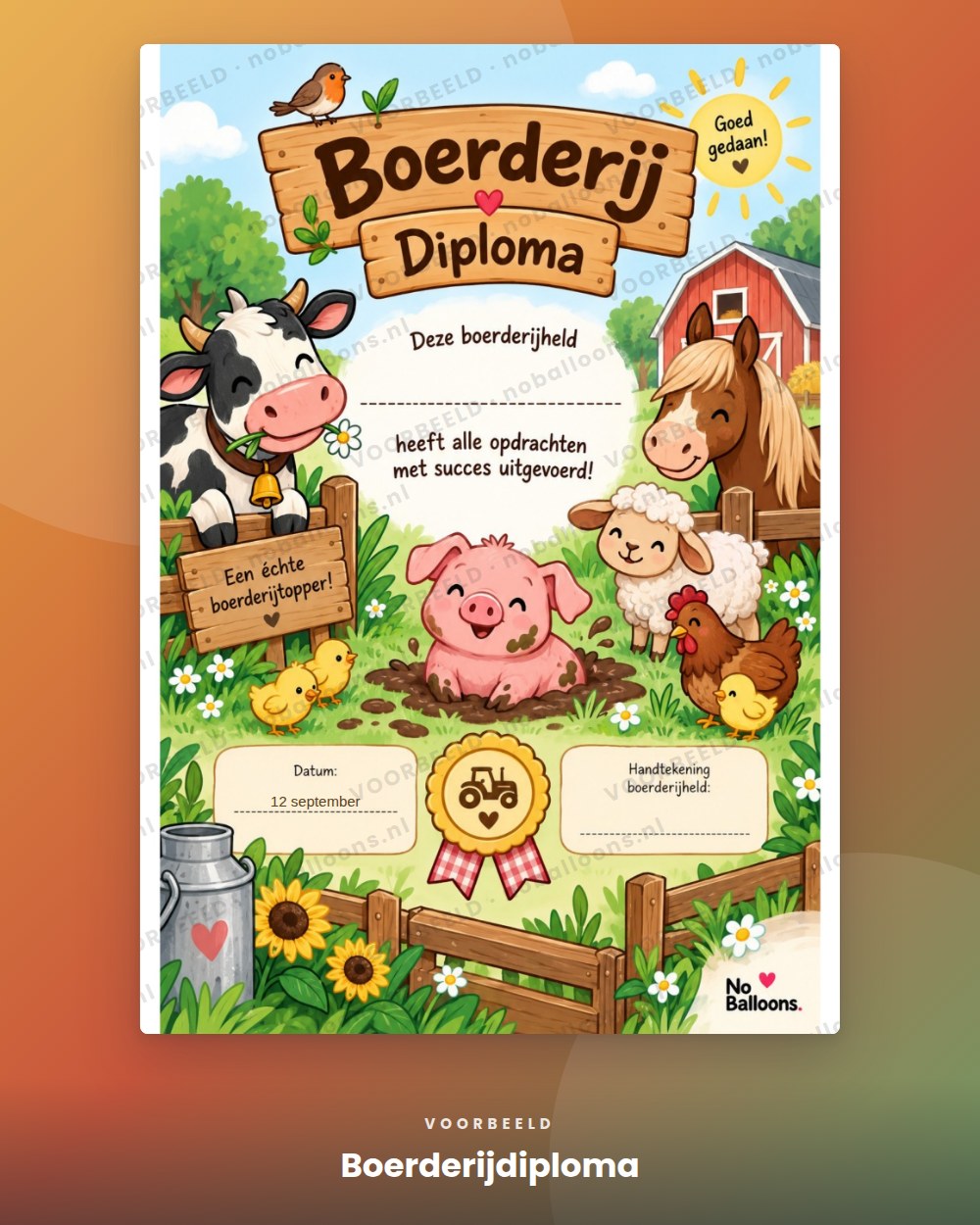 Boerderijdiploma, voorbeeld