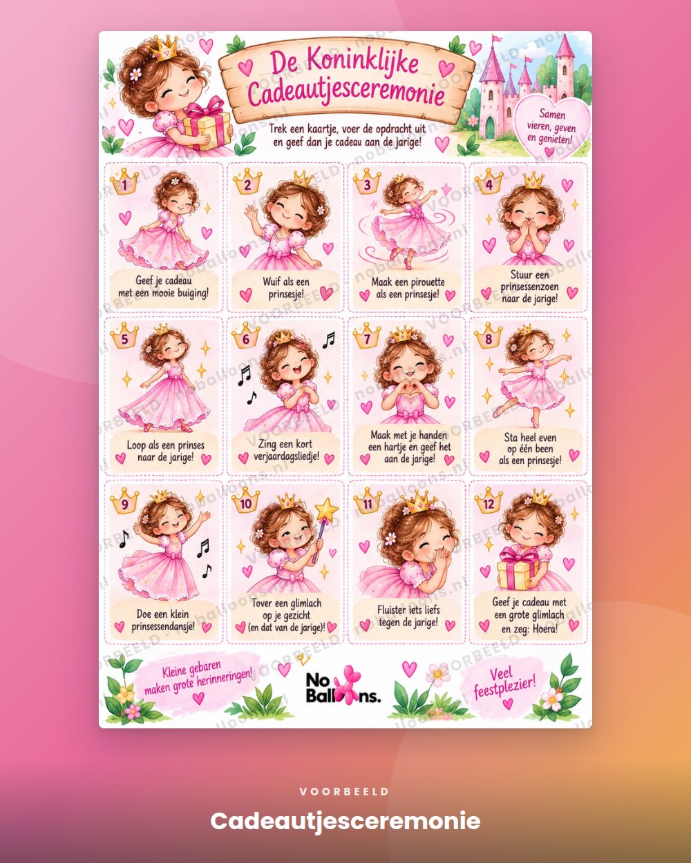 Cadeautjesceremonie, voorbeeld